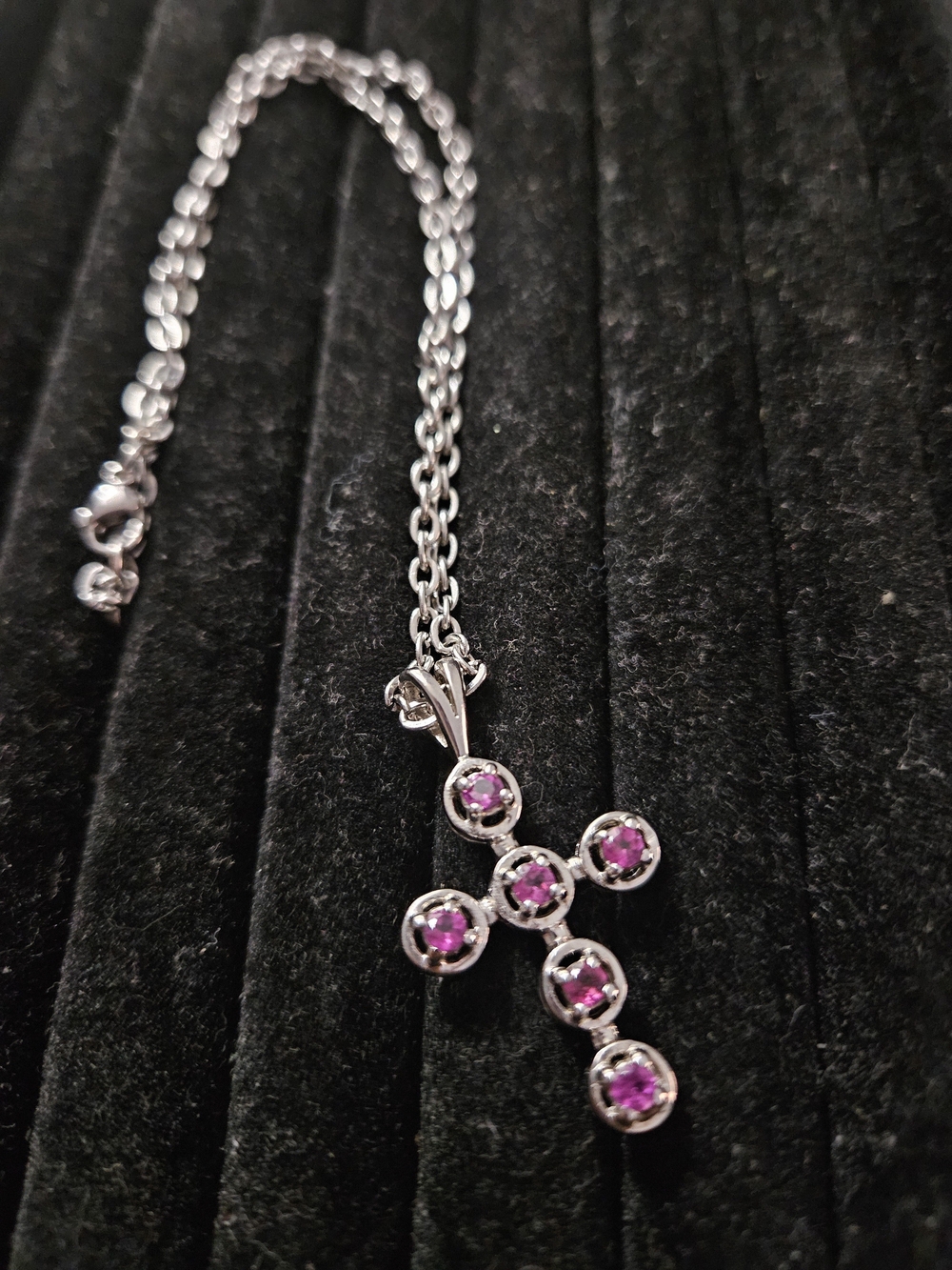 925S Cross Pendant Necklace with Garnet Gemstones
